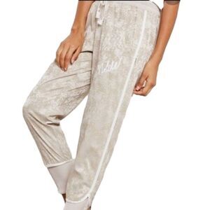 NIKE NSW Jacquard Satin Cuffed Track Pants Cream All Over Print Size XS